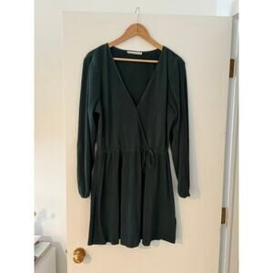 Dark Green Pleated Dress Long Sleeve Mini Romantic Soft Girl Minimalist Chic ✨